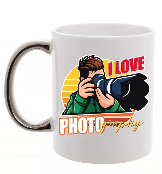 Чашка з кольоровою ручкою I love photography photo Срібло фото