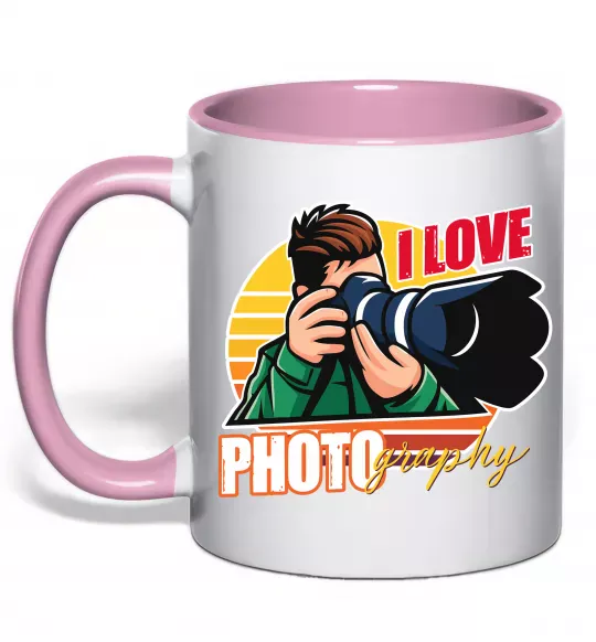 Чашка з кольоровою ручкою I love photography photo Ніжно рожевий фото