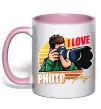 Чашка з кольоровою ручкою I love photography photo Ніжно рожевий фото