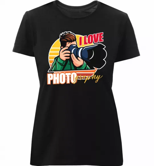 Женская премиум футболка I love photography photo Черный фото