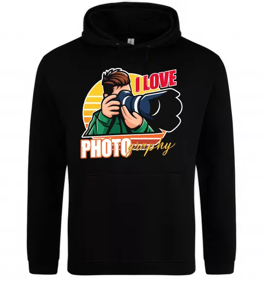 Мужская толстовка (худи) I love photography photo Черный фото
