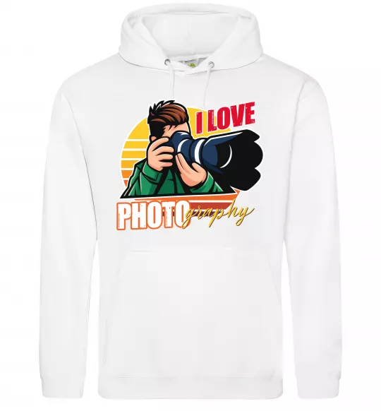 Мужская толстовка (худи) I love photography photo Белый фото