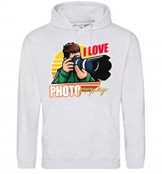 Мужская толстовка (худи) I love photography photo Серый меланж фото