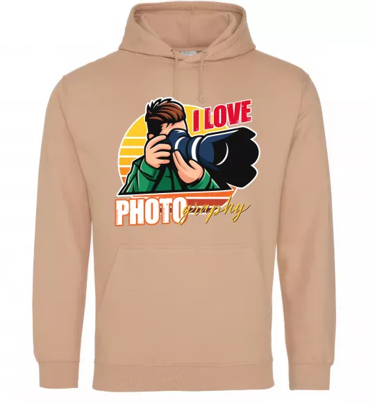 Мужская толстовка (худи) I love photography photo Песочный фото