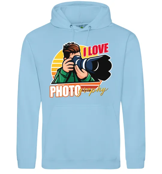 Мужская толстовка (худи) I love photography photo Голубой фото