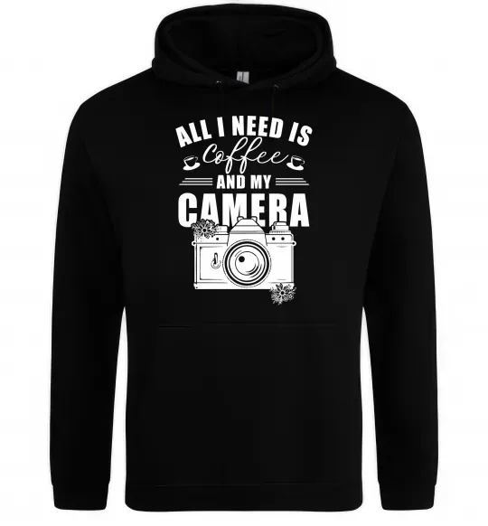 Женская толстовка (худи) All i need is coffee and camera Черный фото