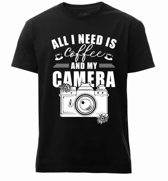 Мужская премиум футболка All i need is coffee and camera Черный фото