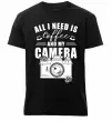 Мужская премиум футболка All i need is coffee and camera Черный фото