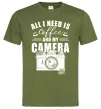 Мужская футболка All i need is coffee and camera Оливковый фото