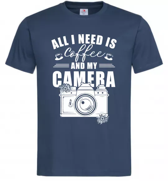 Мужская футболка All i need is coffee and camera Темно-синий фото