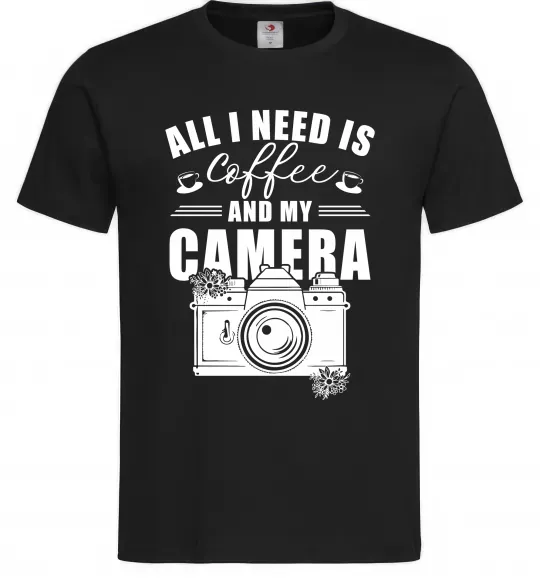 Мужская футболка All i need is coffee and camera Черный фото
