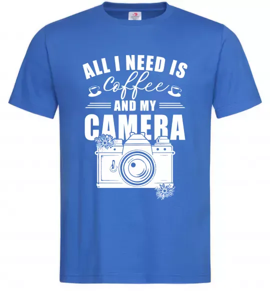 Мужская футболка All i need is coffee and camera Ярко-синий фото