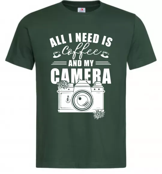 Мужская футболка All i need is coffee and camera Темно-зеленый фото