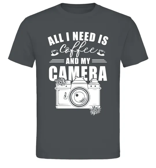 Мужская футболка All i need is coffee and camera Графит фото