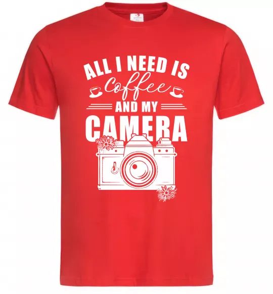 Мужская футболка All i need is coffee and camera Красный фото
