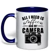 Чашка з кольоровою ручкою All i need is coffee and camera Глибокий темно-синій фото
