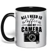 Чашка з кольоровою ручкою All i need is coffee and camera Чорний фото