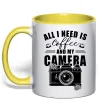 Чашка с цветной ручкой All i need is coffee and camera Лимонный фото