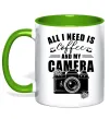 Чашка с цветной ручкой All i need is coffee and camera Лаймовый фото