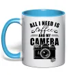 Чашка з кольоровою ручкою All i need is coffee and camera Блакитний фото