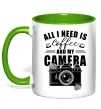 Чашка з кольоровою ручкою All i need is coffee and camera Зелений фото