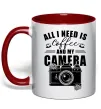 Чашка з кольоровою ручкою All i need is coffee and camera Червоний фото