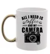 Чашка з кольоровою ручкою All i need is coffee and camera Золото фото
