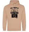 Чоловіча толстовка (худі) All i need is coffee and camera Пісочний фото