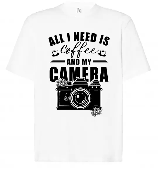 Футболка Оверсайз All i need is coffee and camera Белый фото