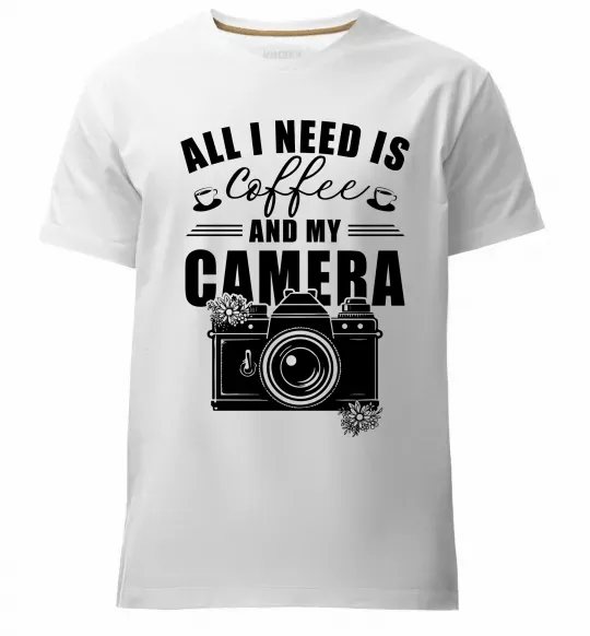 Мужская премиум футболка All i need is coffee and camera Белый фото