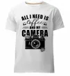 Мужская премиум футболка All i need is coffee and camera Белый фото