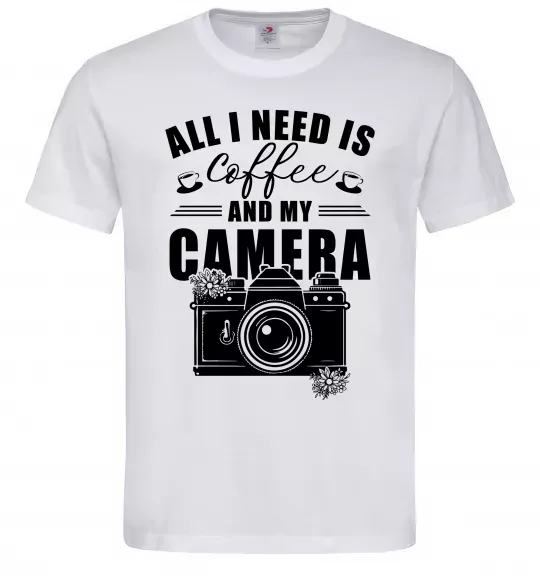 Мужская футболка All i need is coffee and camera Белый фото