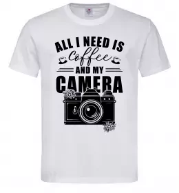 Мужская футболка All i need is coffee and camera Белый фото