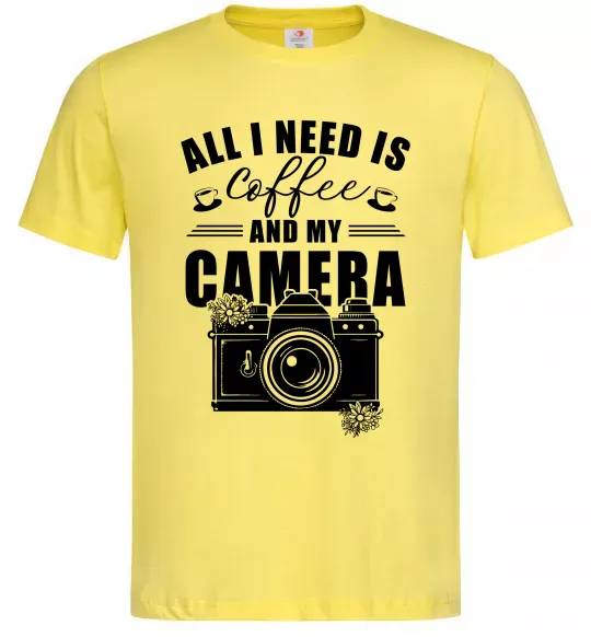 Мужская футболка All i need is coffee and camera Лимонный фото