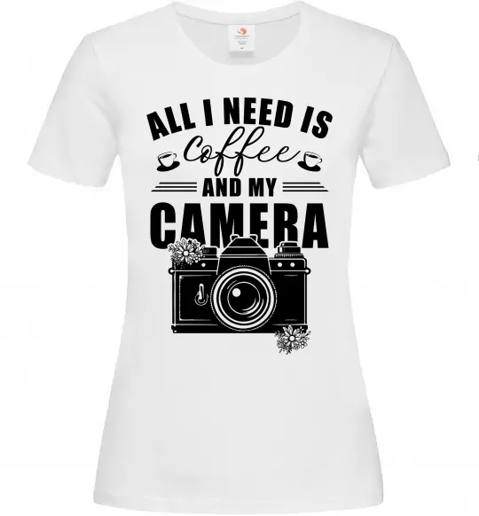 Женская футболка All i need is coffee and camera Белый фото