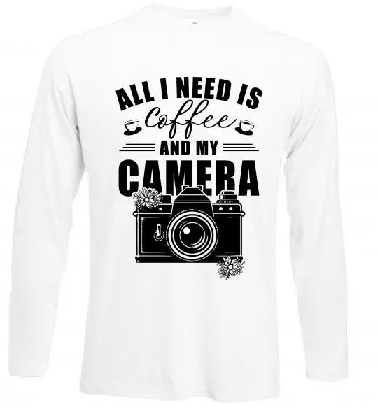 Лонгслив All i need is coffee and camera Белый фото