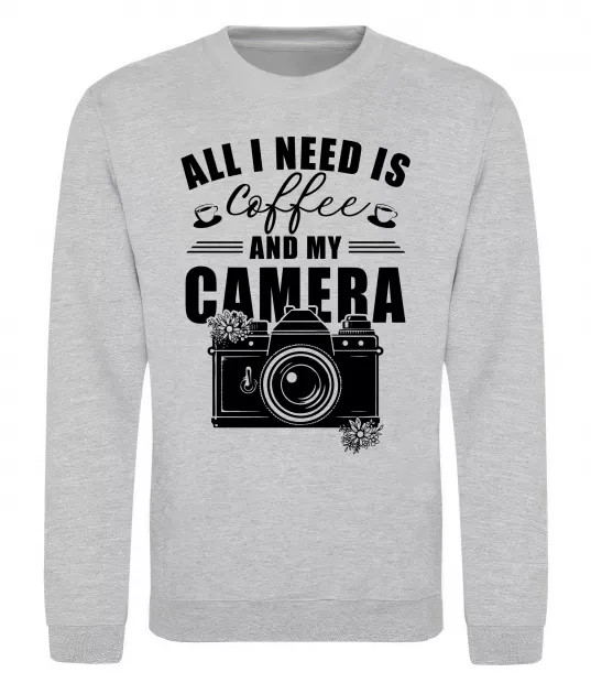 Свитшот All i need is coffee and camera Серый меланж фото