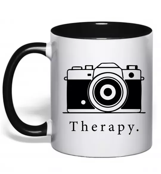 Чашка с цветной ручкой Photo is therapy Черный фото