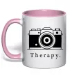 Чашка с цветной ручкой Photo is therapy Нежно розовый фото