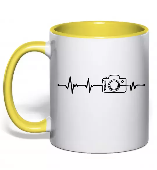 Чашка з кольоровою ручкою Серцебиття фотографа темні вироби Сонячно жовтий фото