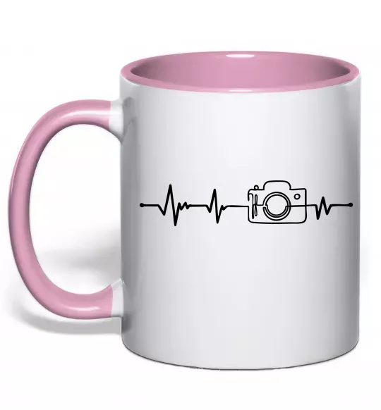 Чашка з кольоровою ручкою Серцебиття фотографа темні вироби Ніжно рожевий фото