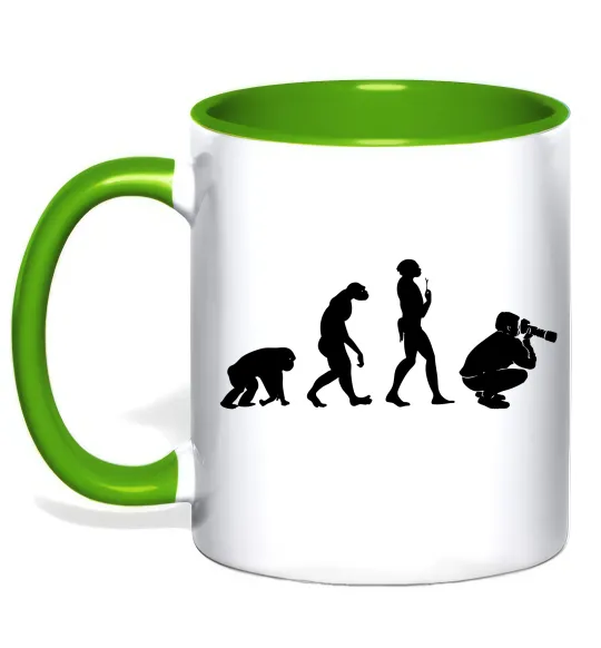 Чашка с цветной ручкой Еволюція фотографа Лаймовый фото