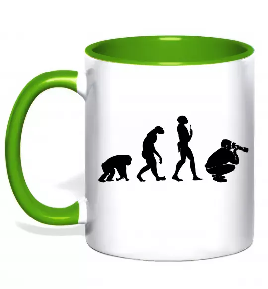 Чашка с цветной ручкой Еволюція фотографа Зеленый фото