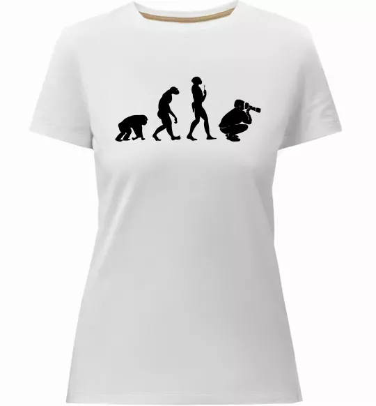 Жіноча преміум футболка Еволюція фотографа Білий фото