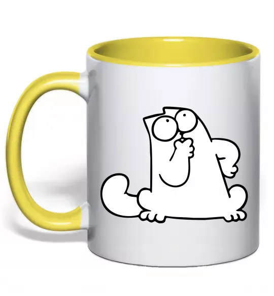 Чашка с цветной ручкой Simon cat thinking Солнечно желтый фото