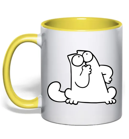Чашка з кольоровою ручкою Simon cat thinking Лимонний фото