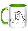 Чашка з кольоровою ручкою Simon cat thinking Лаймовий фото