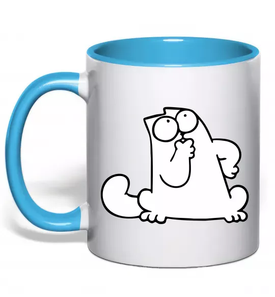 Чашка с цветной ручкой Simon cat thinking Голубой фото