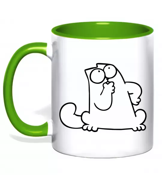 Чашка с цветной ручкой Simon cat thinking Зеленый фото