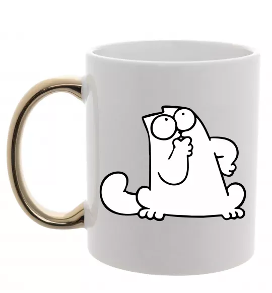 Чашка с цветной ручкой Simon cat thinking Золото фото